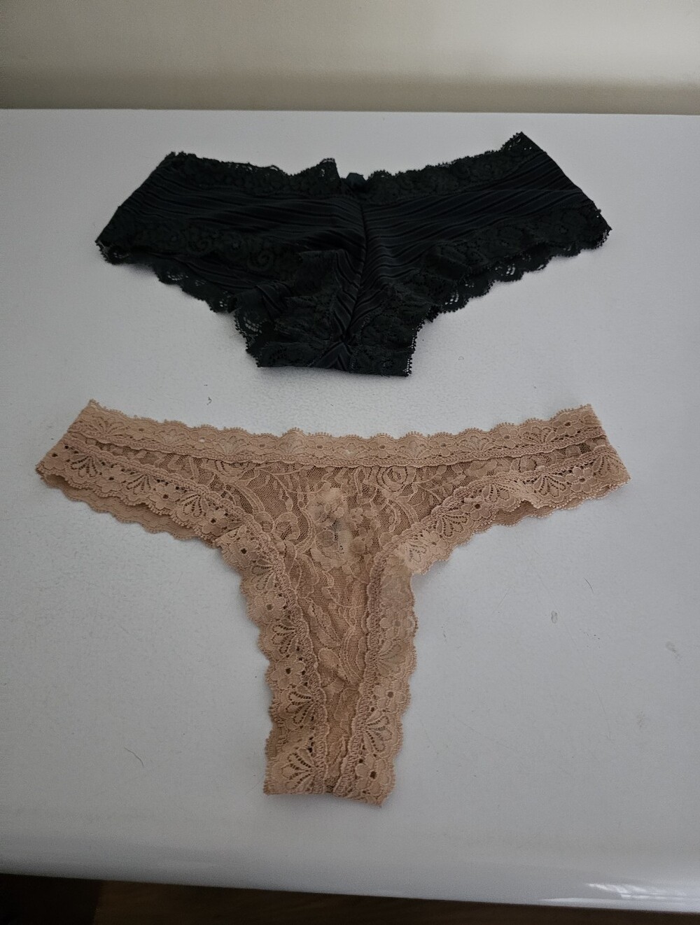 Lace Cheeky Panty Set - Black & Nude